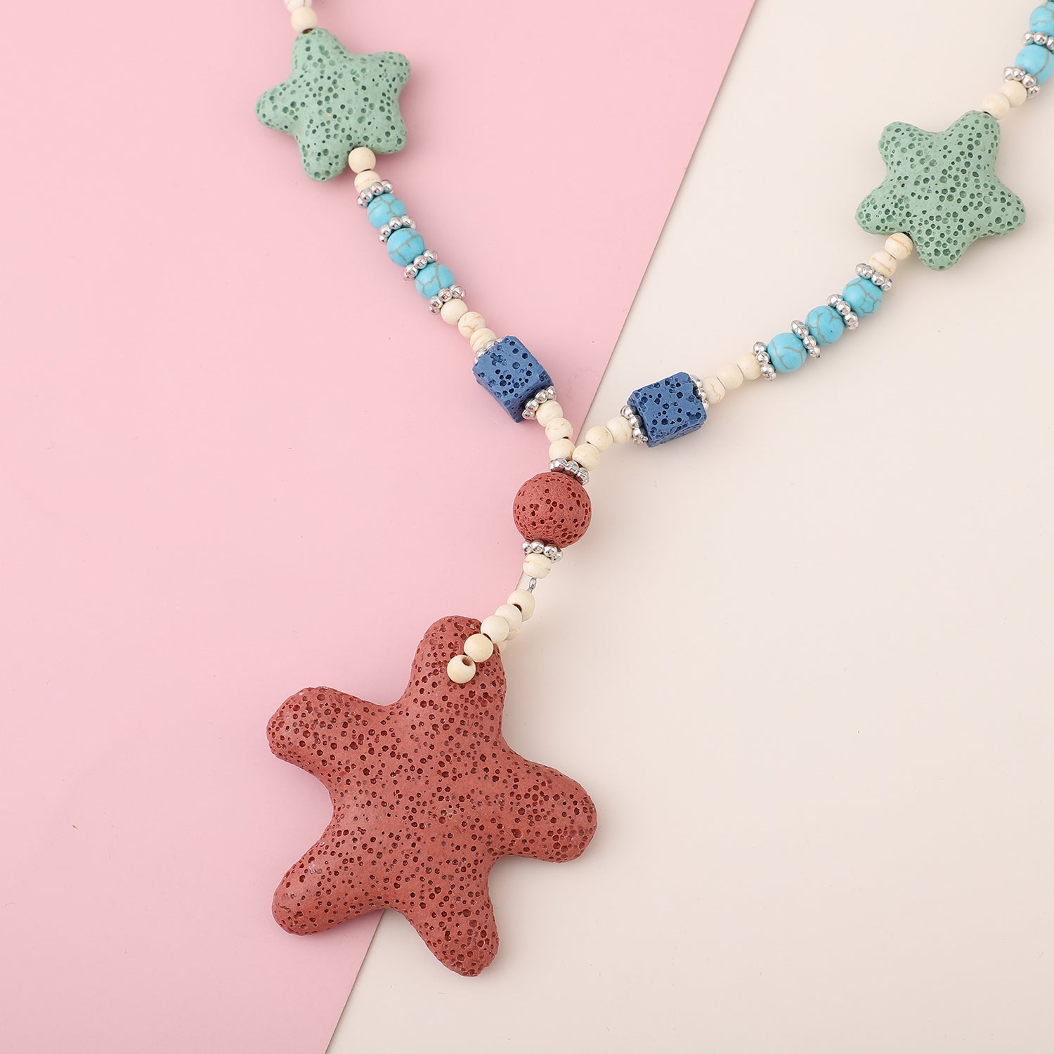 Women's Howlite Beaded Star Charm Necklace