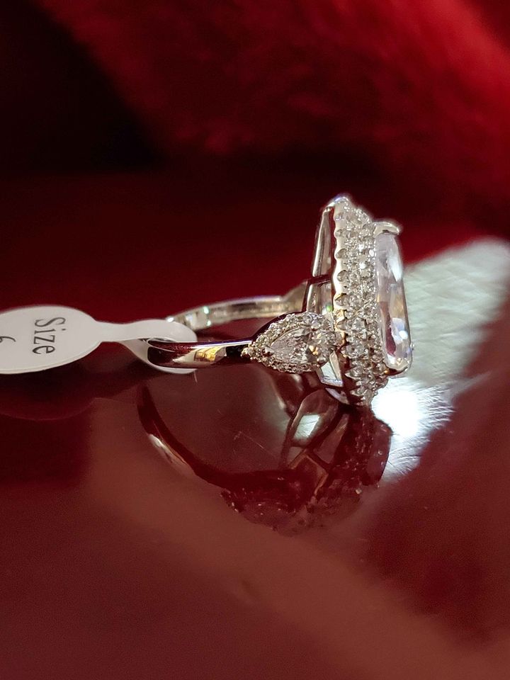 3 Stone White Sapphire Pear Halo Ring