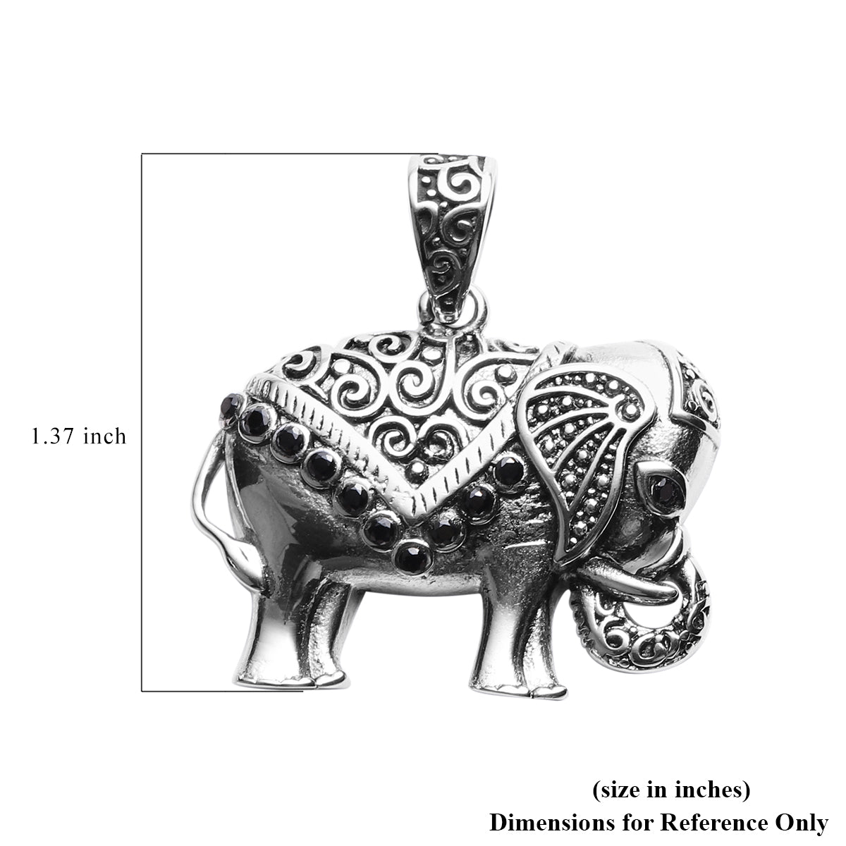 Thai Black Spinel Elephant Pendant With Necklace