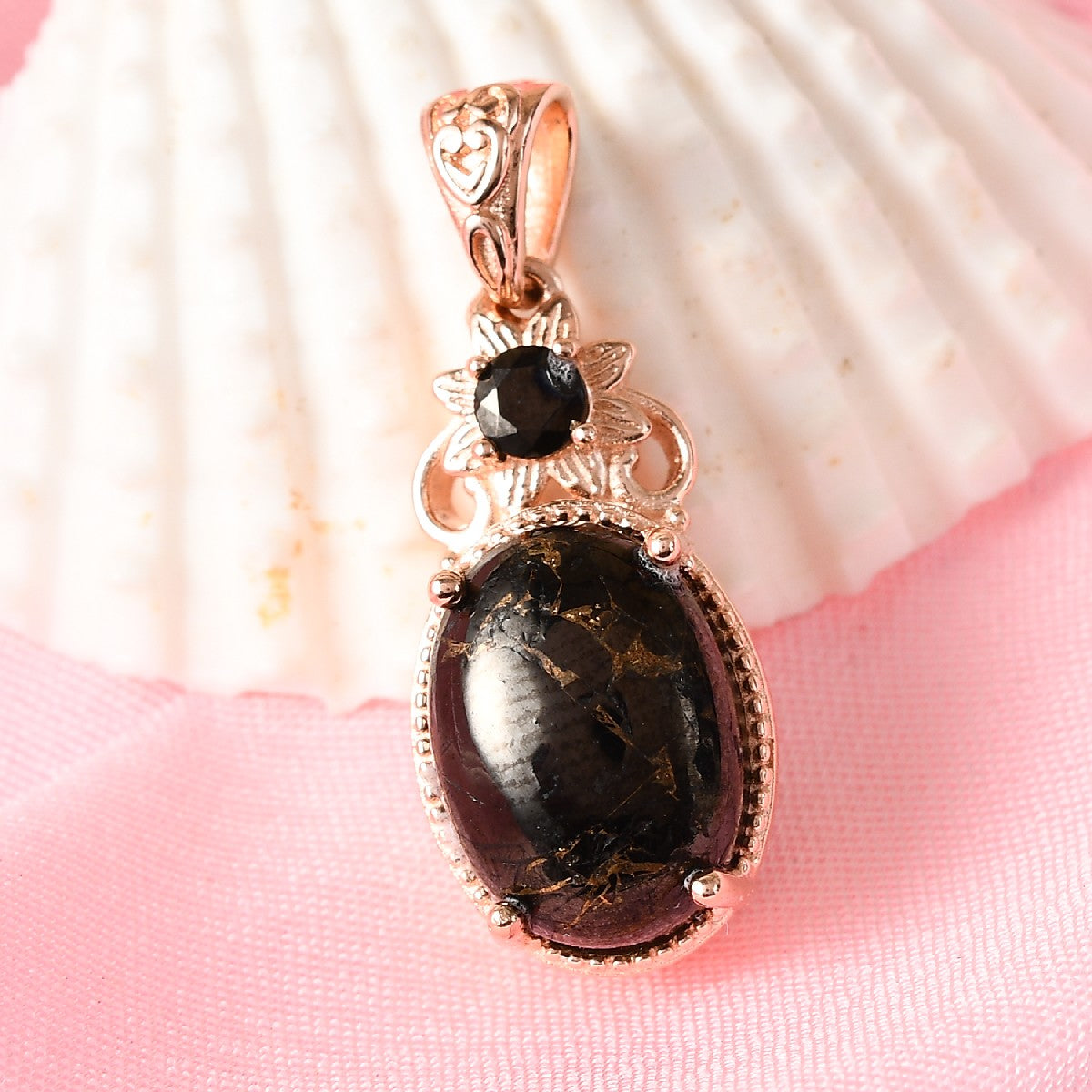 Elite Silver Shungite Pendant in 14K Rose Gold