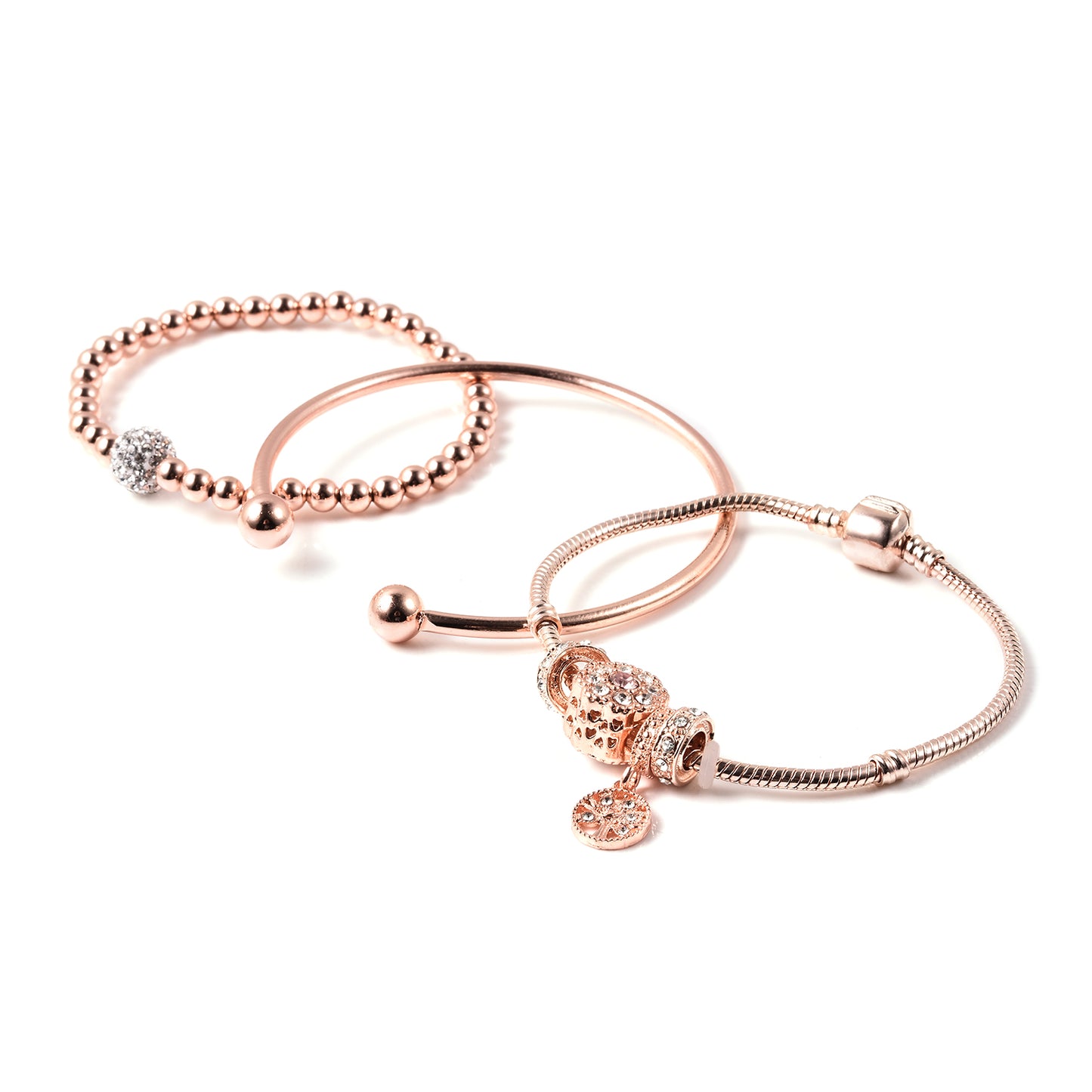 3 Set White Austrian Crystal Charm Bracelet and Bangle Bracelet