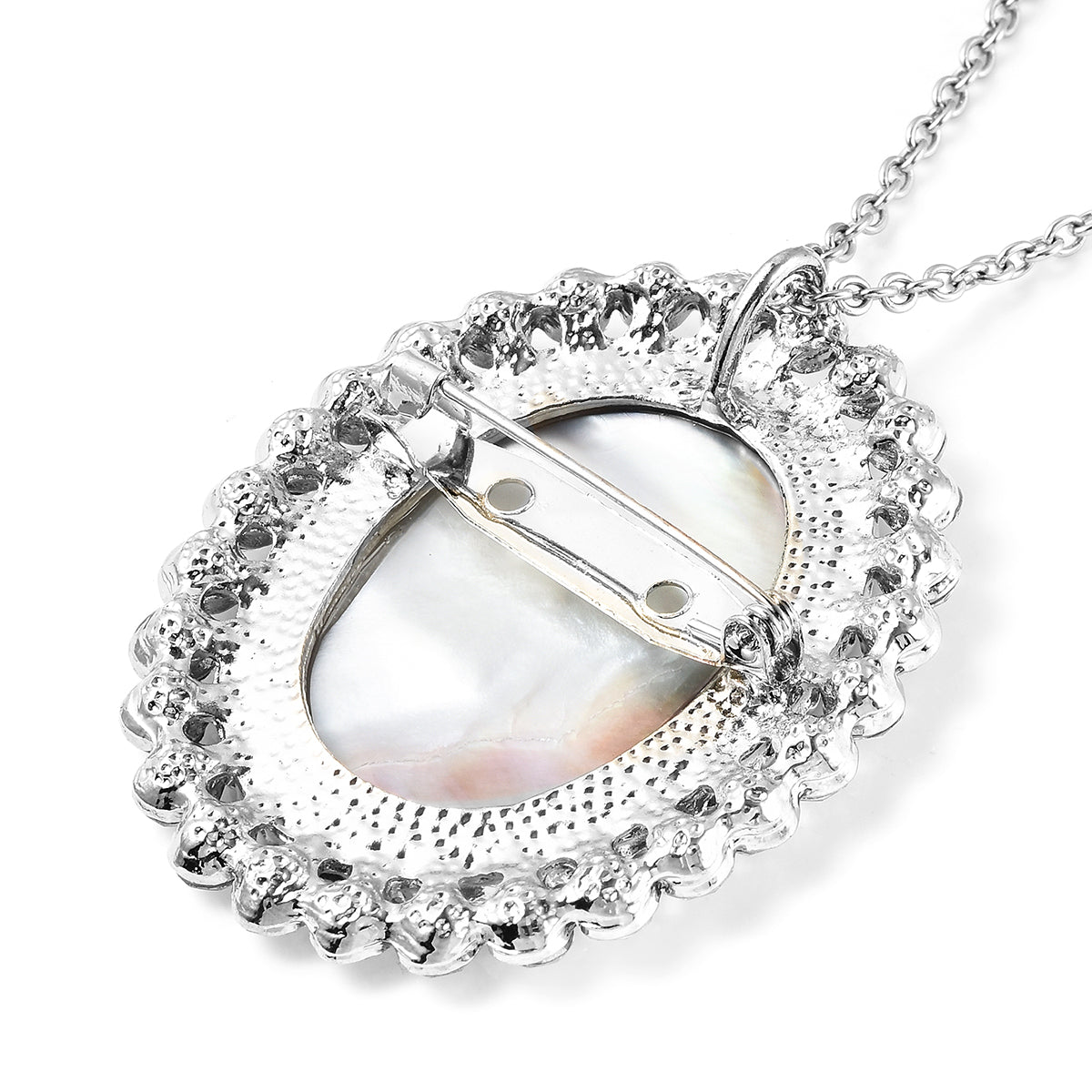 Women's Cameo and White Austrian Crystal Pendant Necklace