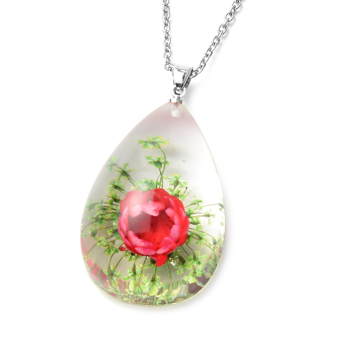 Stylish Red and Green Resin Floral Earrings and Pendant Necklace