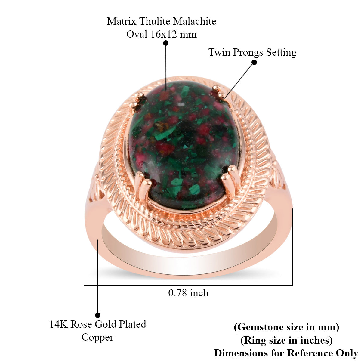 Matrix Thulite Malachite Halo Ring Size 7