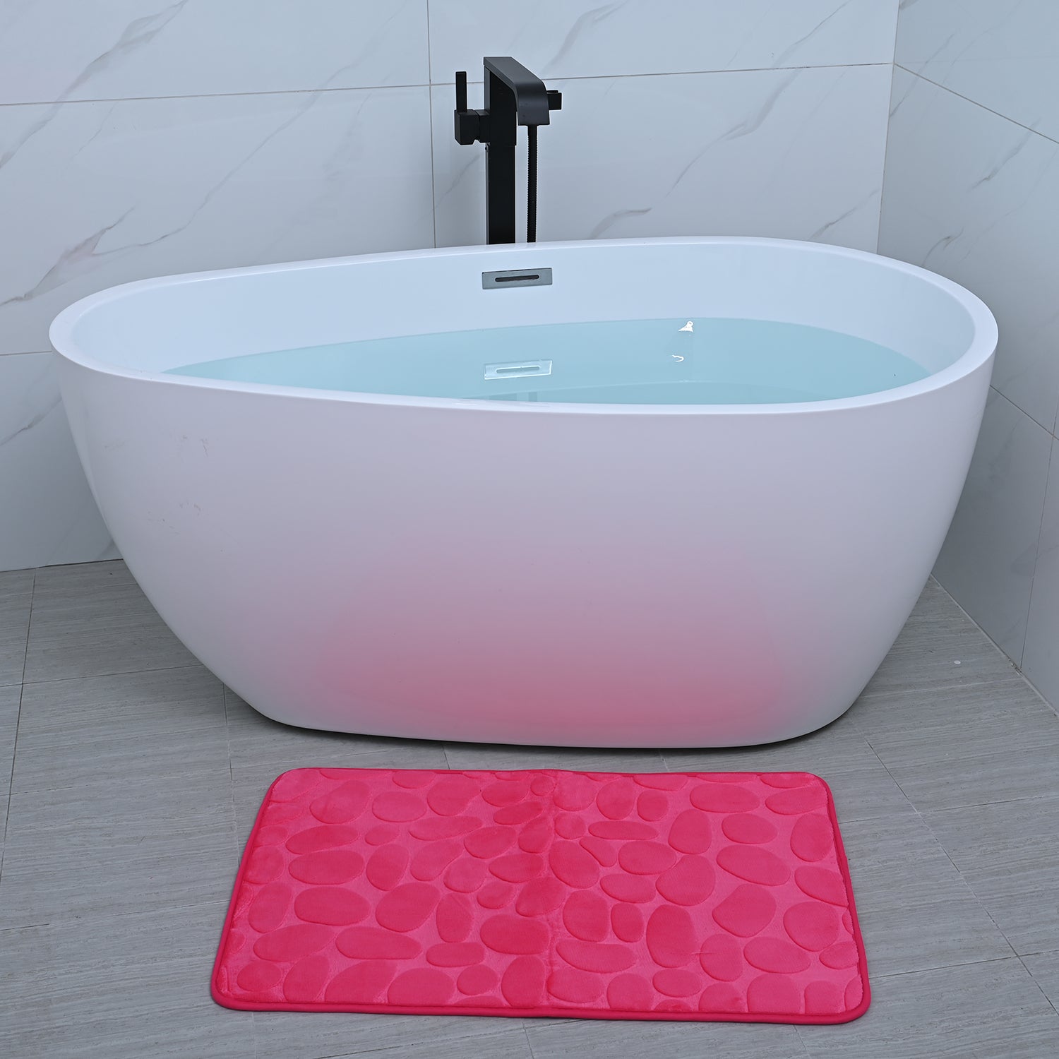 Fuchsia Polyester Door Mat, Toilet Mat and Toilet Cover - 3 Piece Set