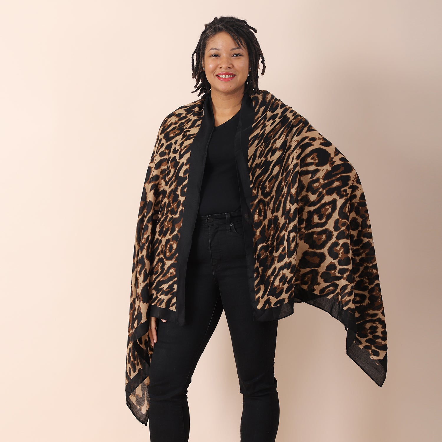 Women's Dark Brown Leopard Pattern Cotton & Linen Scarf