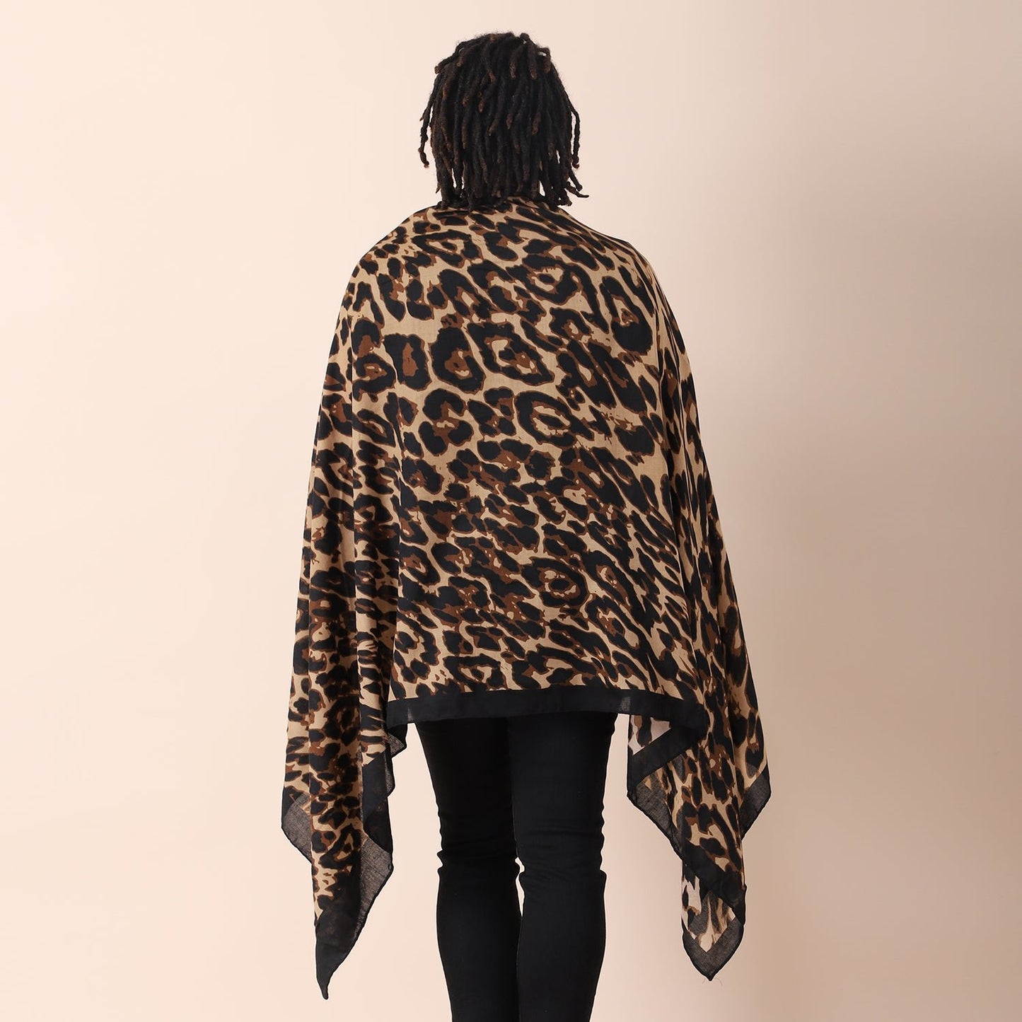 Women's Dark Brown Leopard Pattern Cotton & Linen Scarf