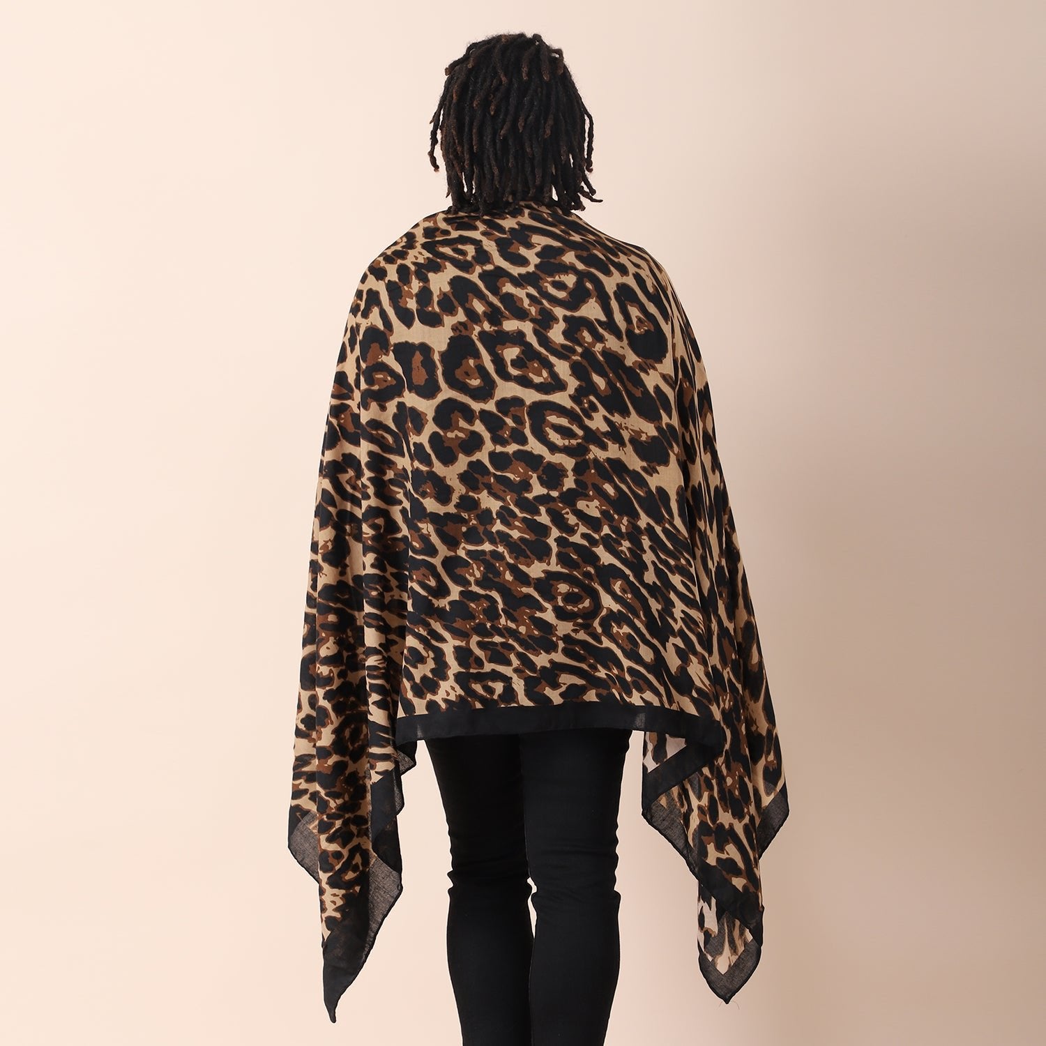 Women's Dark Brown Leopard Pattern Cotton & Linen Scarf