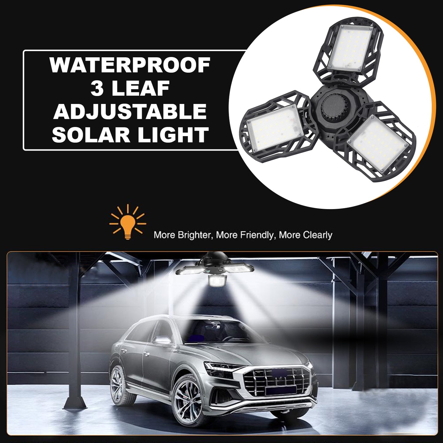 Black Waterproof 3 Leaf Adjustable Solar Light