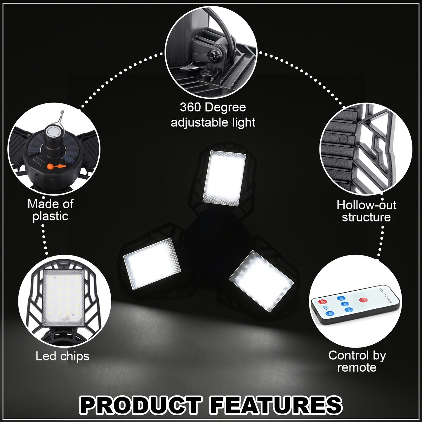 Black Waterproof 3 Leaf Adjustable Solar Light