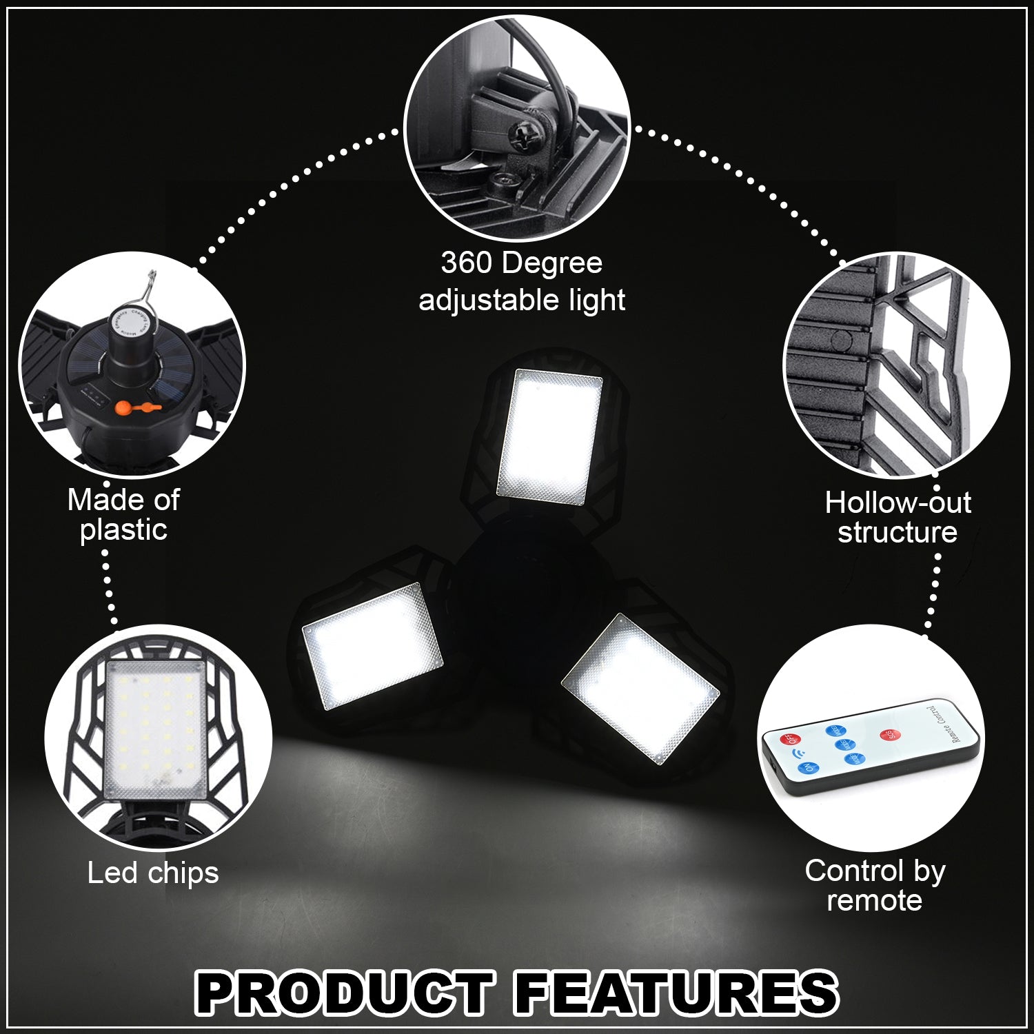 Black Waterproof 3 Leaf Adjustable Solar Light