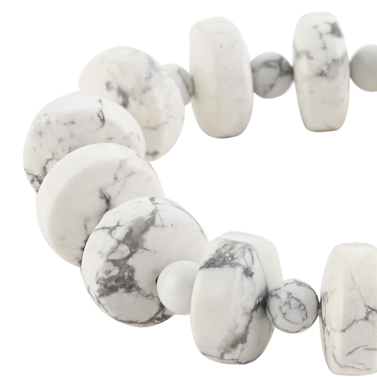 White Howlite Wheel and Round Bead Stretch Bracelet