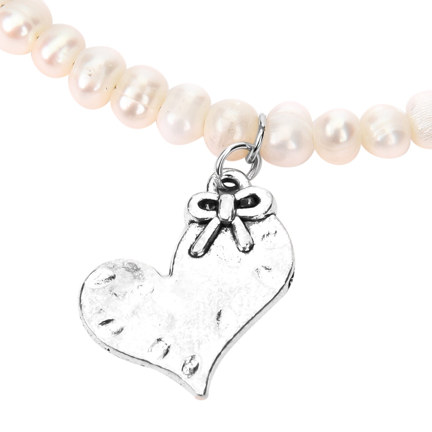 White Freshwater Cultured Pearl Heart Charm Anklet