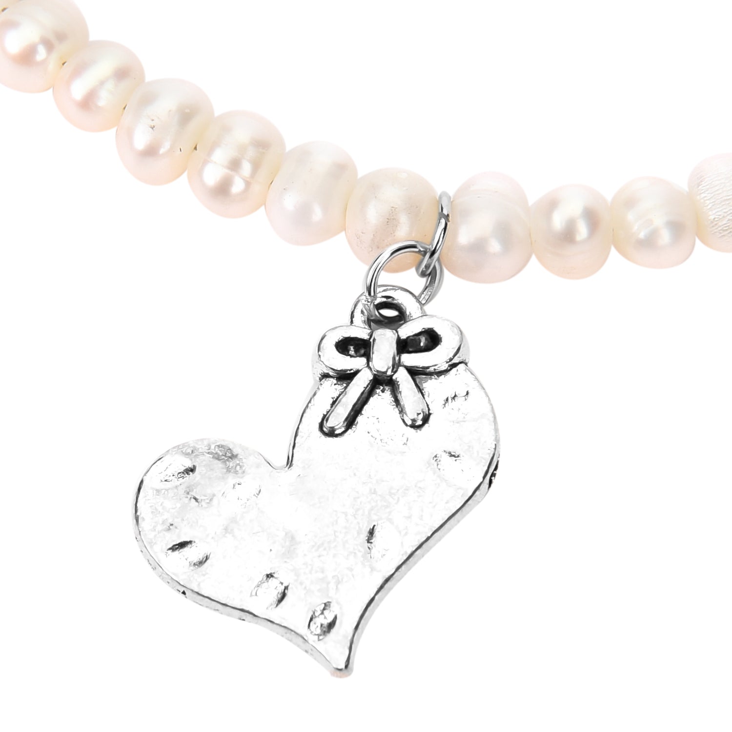 White Freshwater Cultured Pearl Heart Charm Anklet