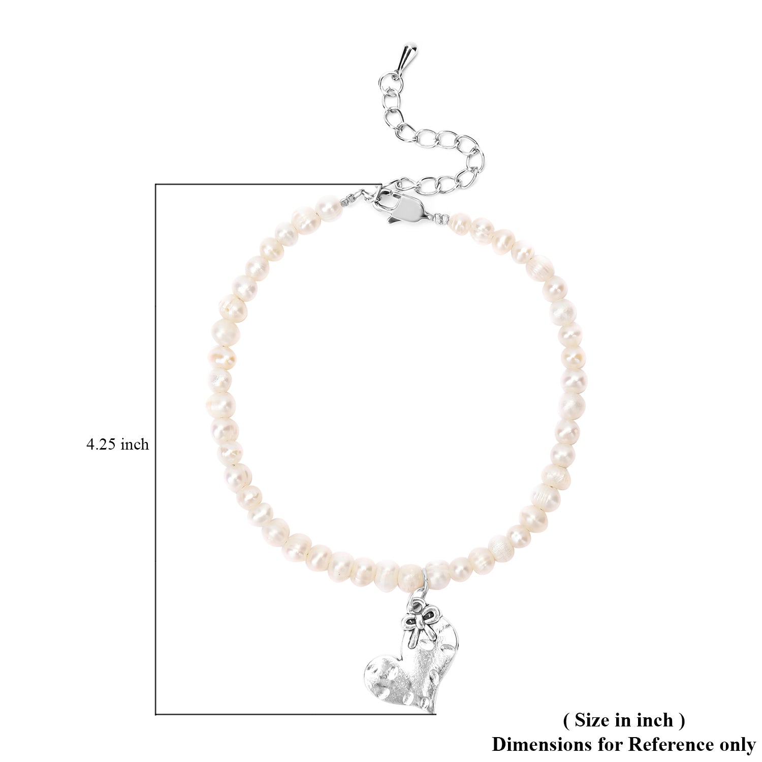 White Freshwater Cultured Pearl Heart Charm Anklet