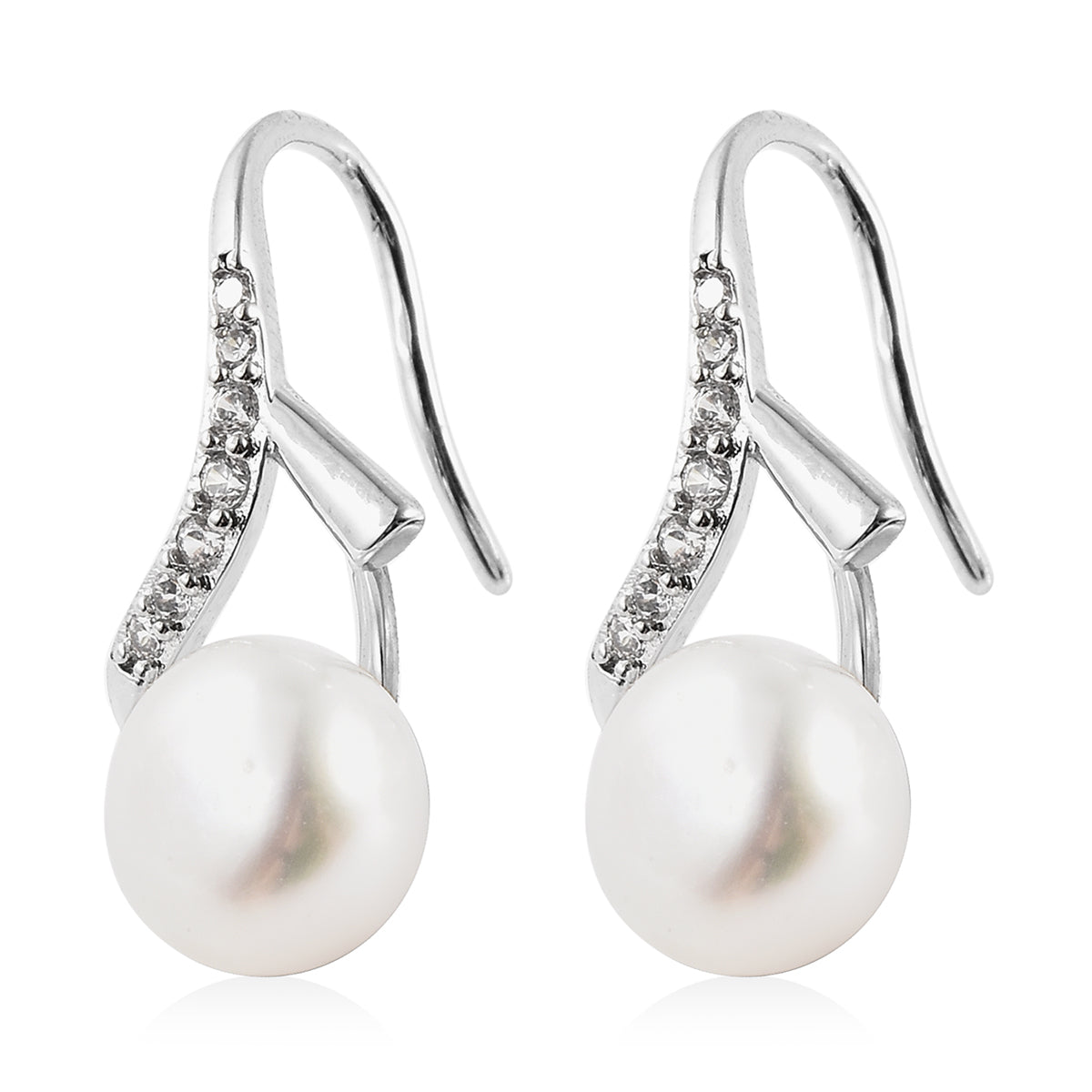 Women's White Freshwater Pearl Diamond Earrings