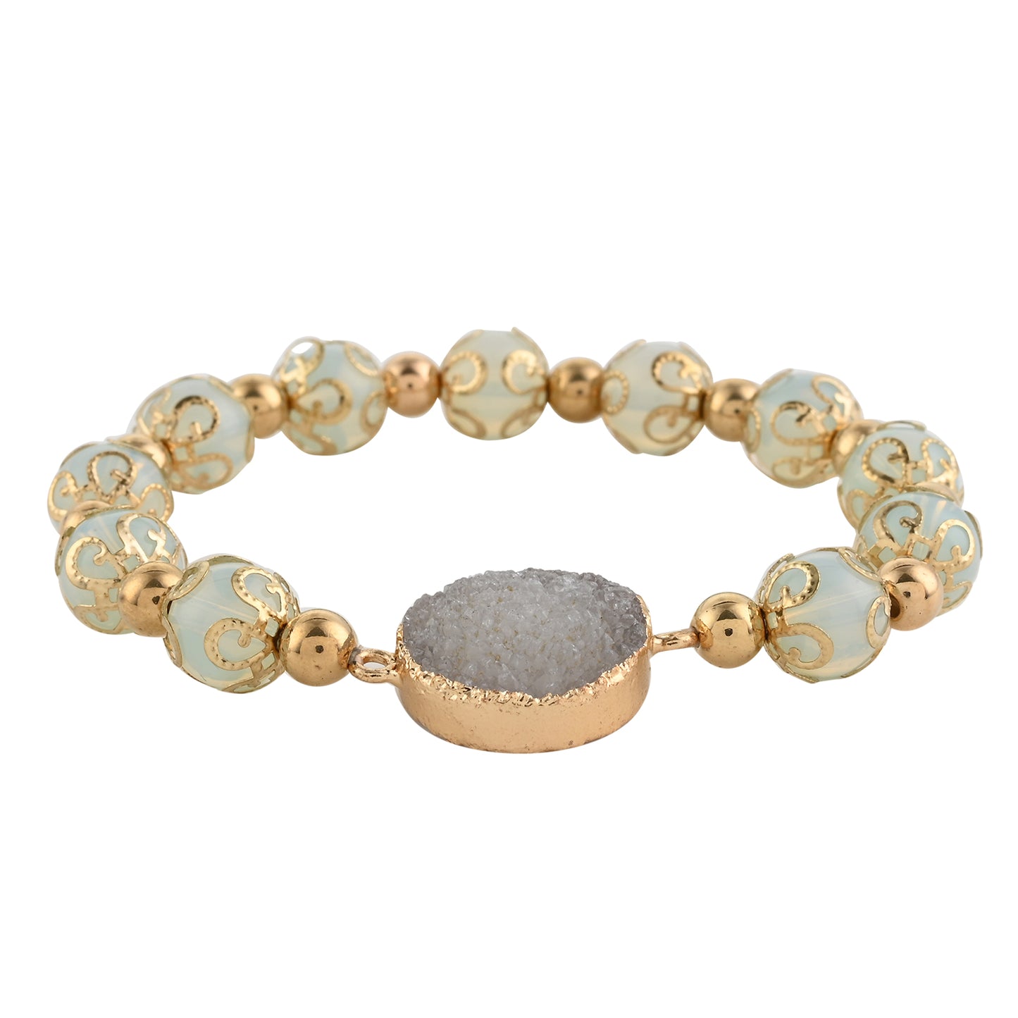 Drusy Quartz Agate Bracelet in Goldtone