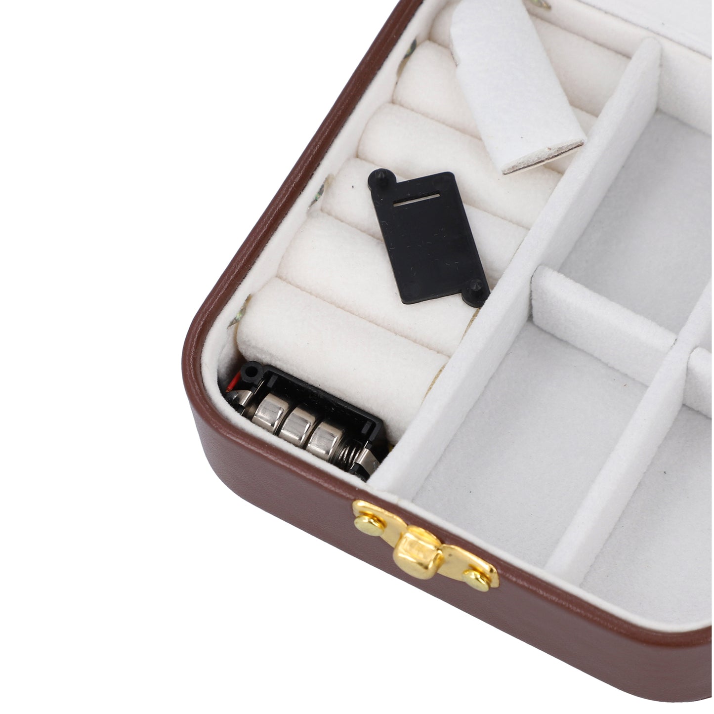 Faux Leather LED Light Travel Jewelry Box with Latch Clasp & Mirror