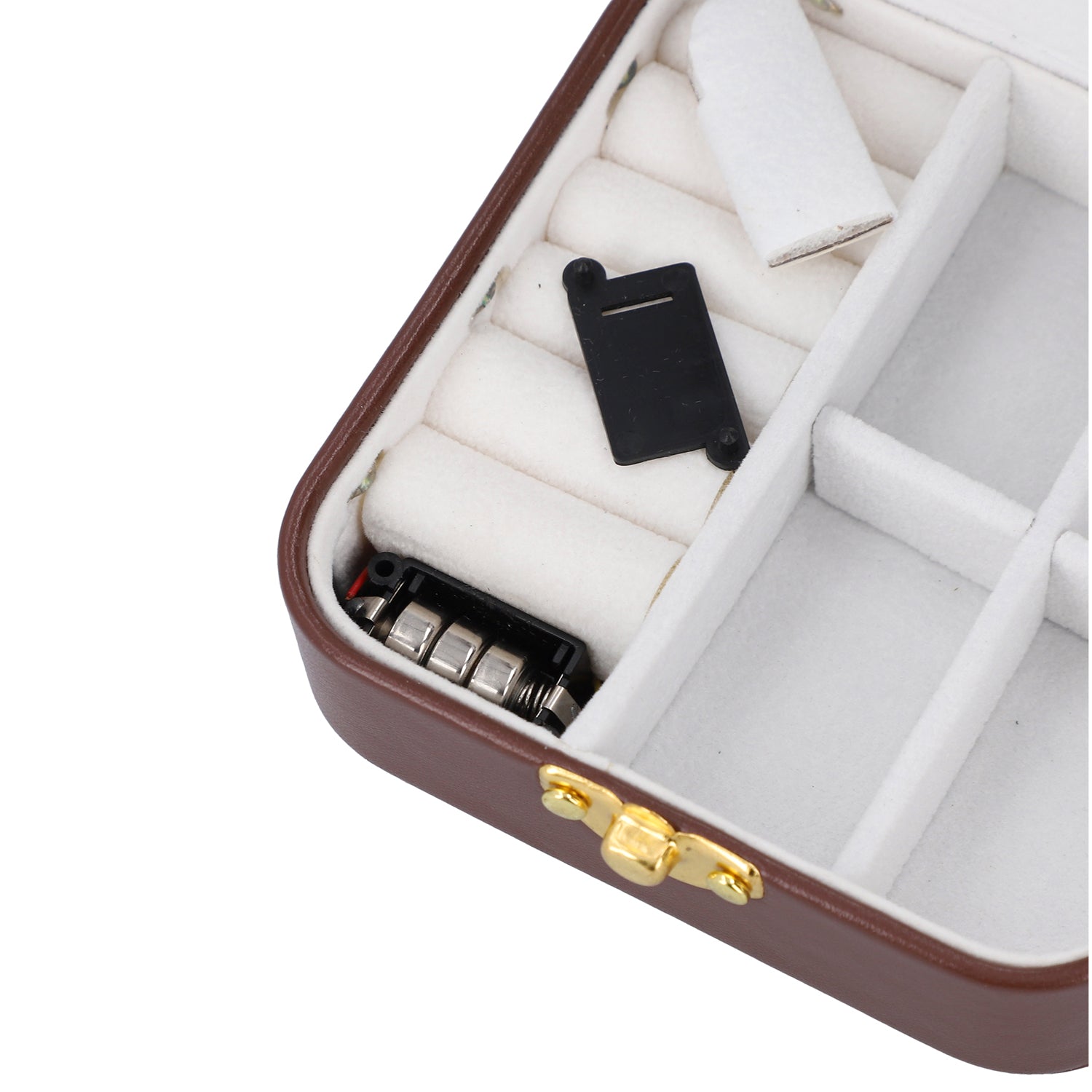 Faux Leather LED Light Travel Jewelry Box with Latch Clasp & Mirror