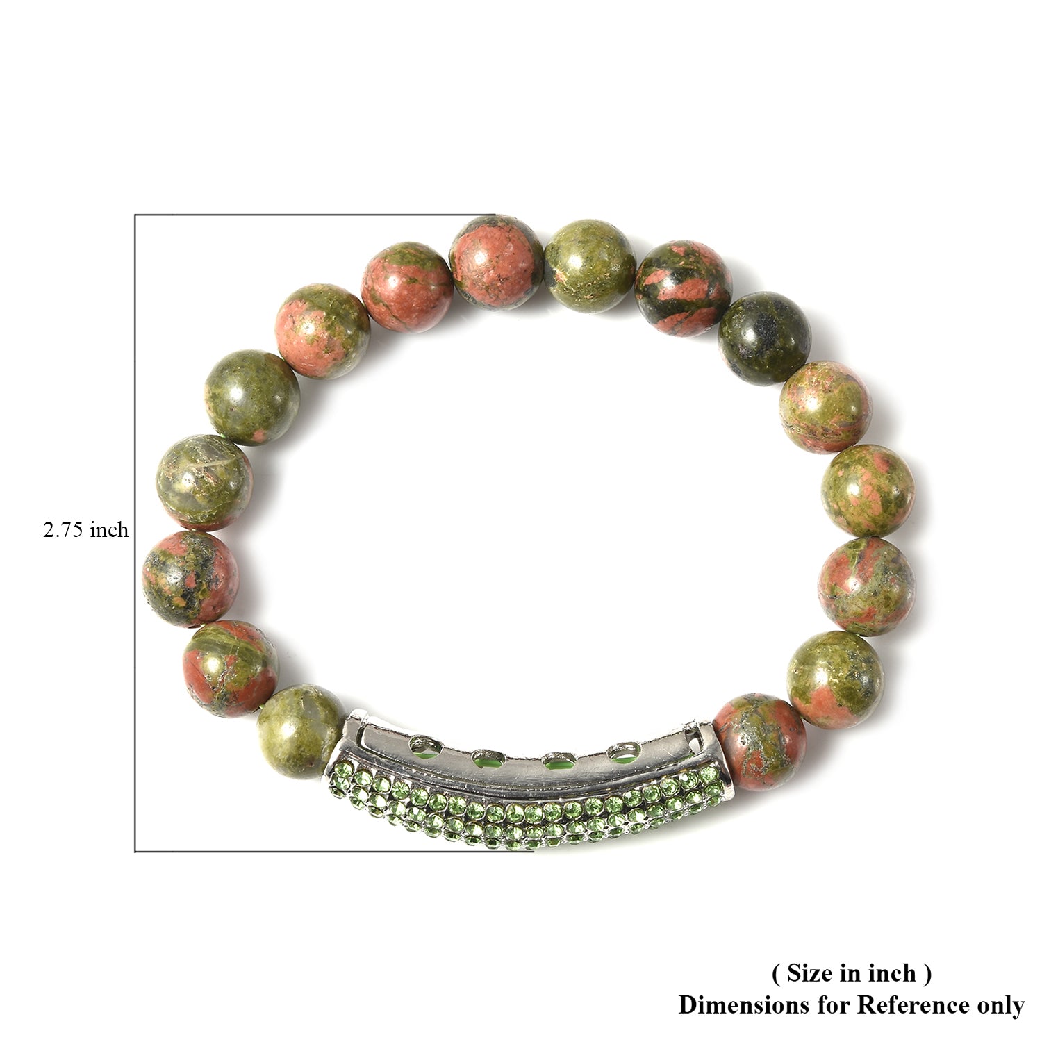 Unakite Beaded and Neon Green Crystal Bracelet with Center Charm