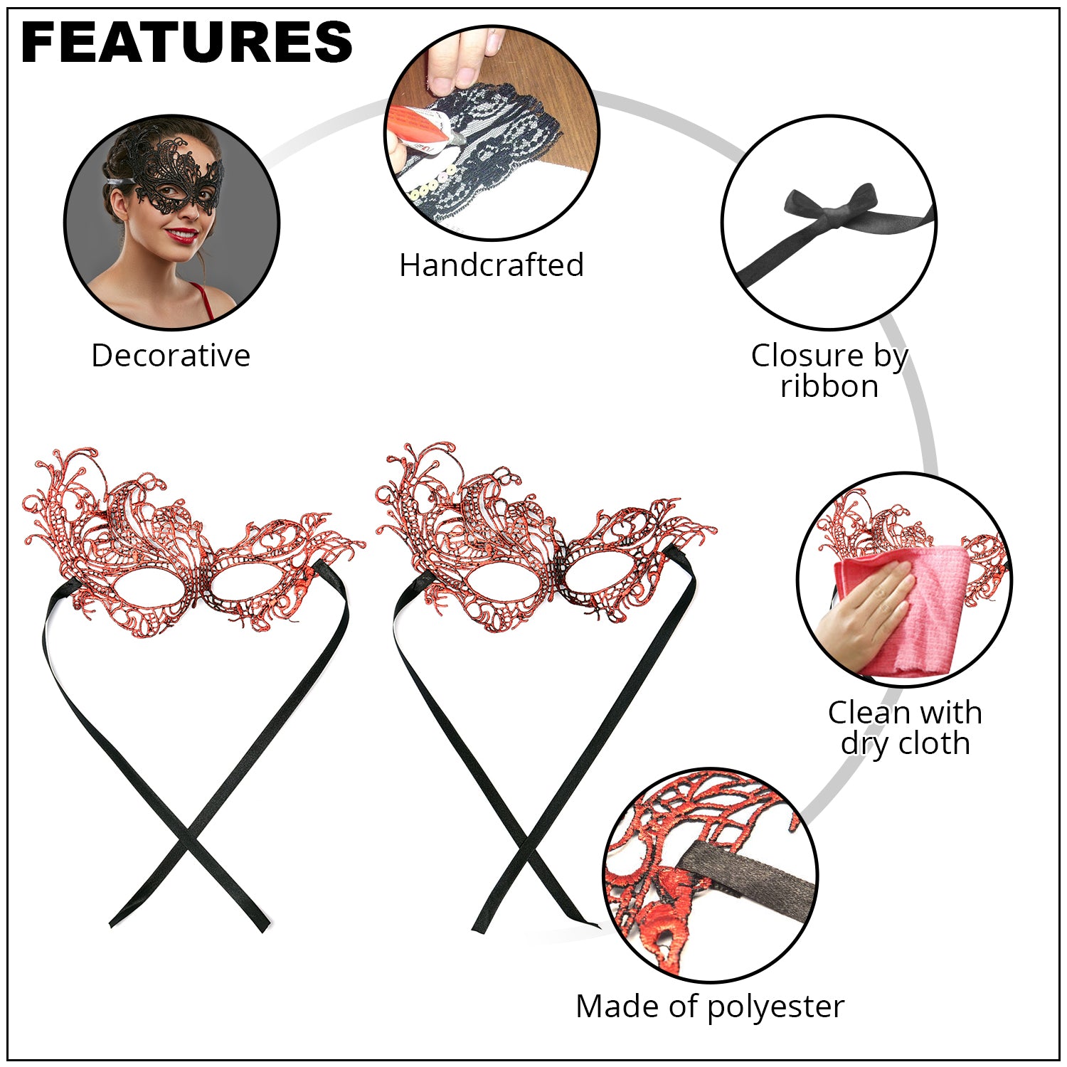 Women's 2 Set Red Mysterious Lace Masks