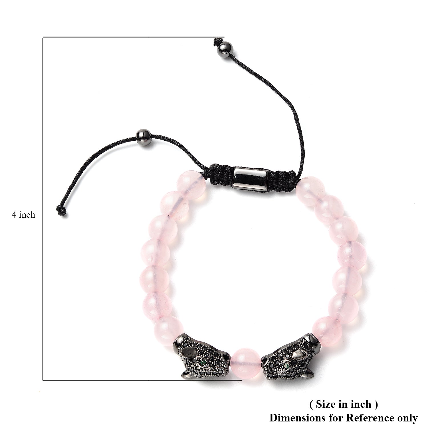 Galilea Rose Quartz, Simulated Black & Green Diamond Double Panther Head Bracelet