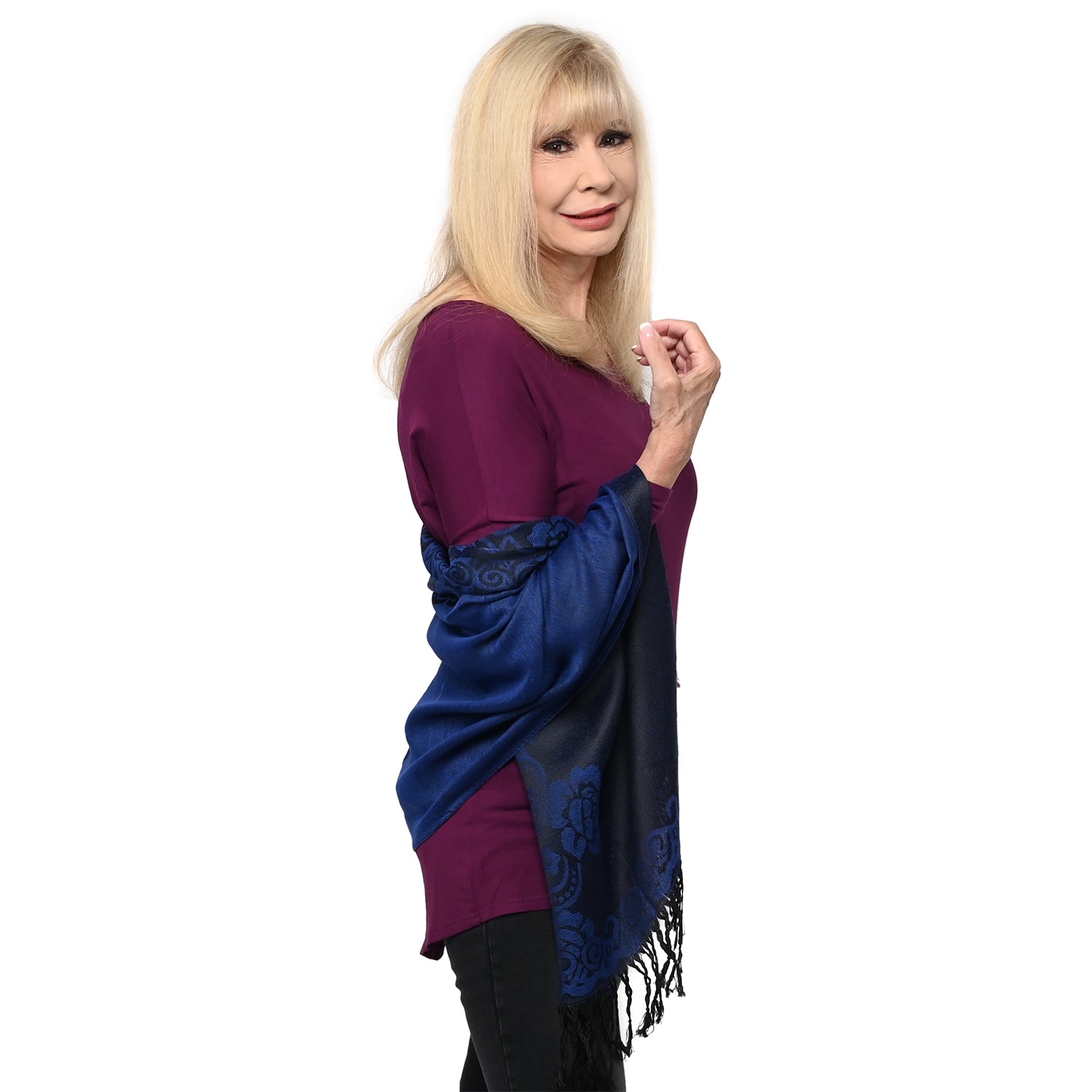 Nyc Closeout Royal Blue Roses Shawl