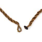 Carved Gray Shell Pendant With Golden Seed Bead Necklace and Matching Bracelet and Earrings