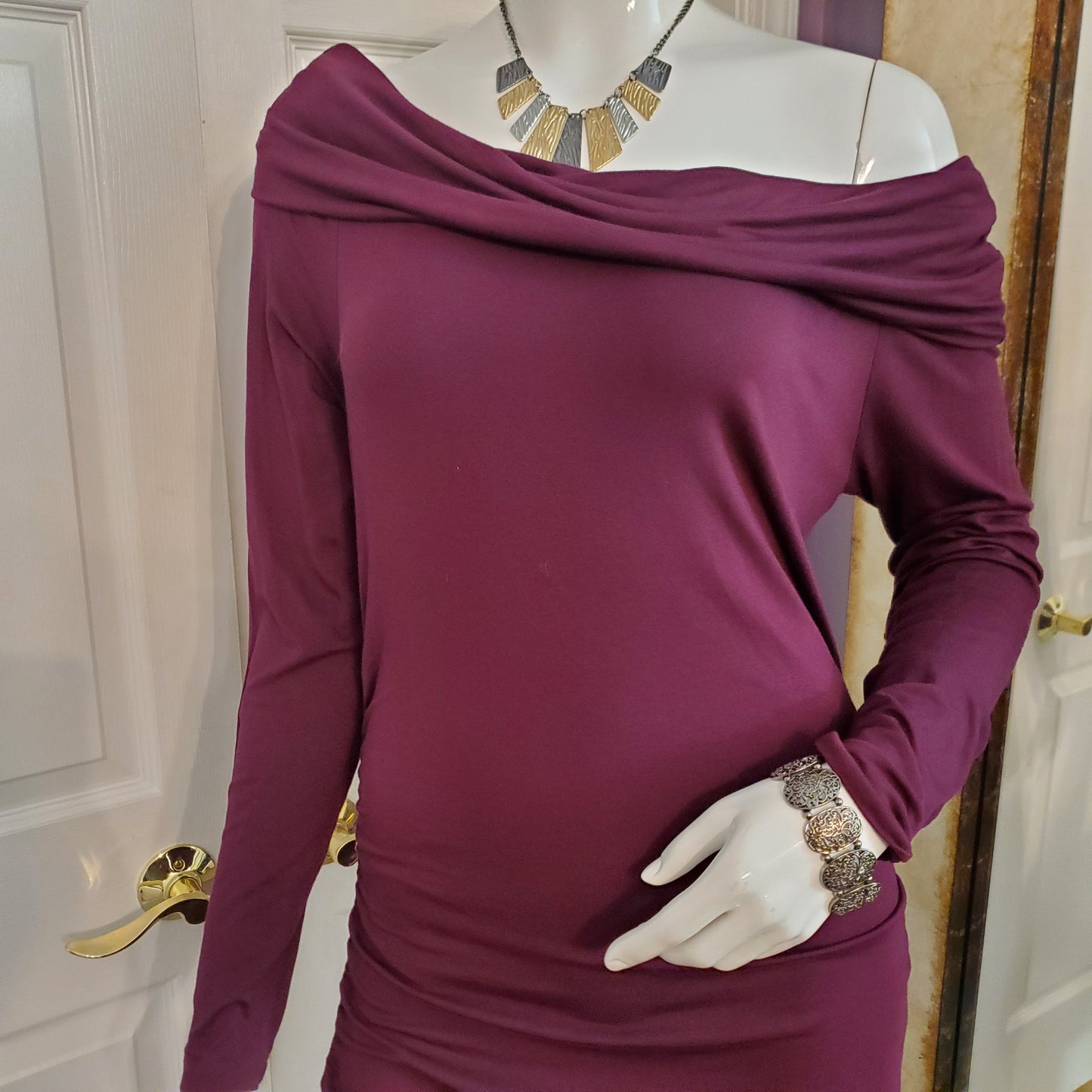 Bebe Merlot Off the Shoulder Pencil Dress - Sz Large