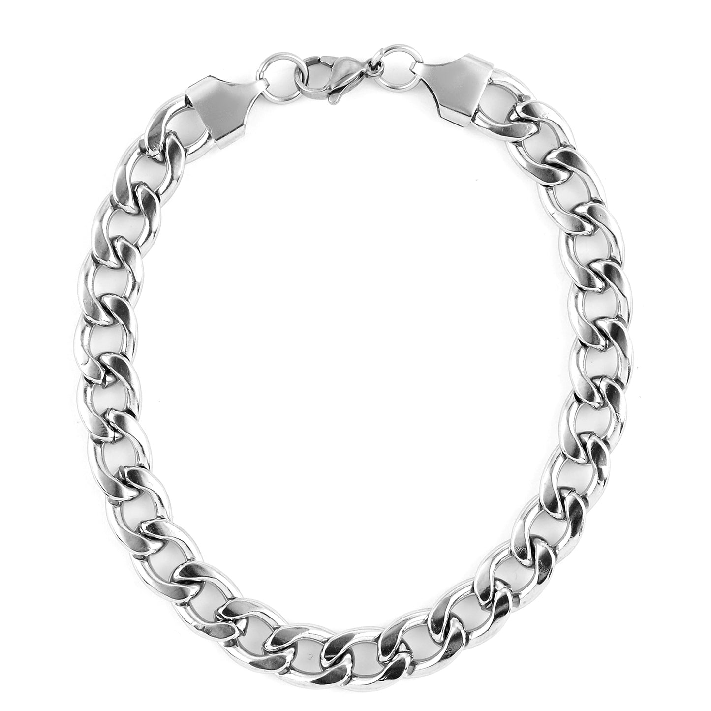 Set of 2 Unisex Hematite Stretch Beaded Bracelet and Curb Chain Bracelets