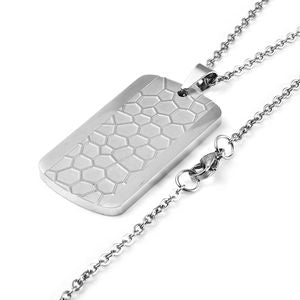 Men's Bracelet and Honey Comb  and Textured Dog Tag Pendant Necklace