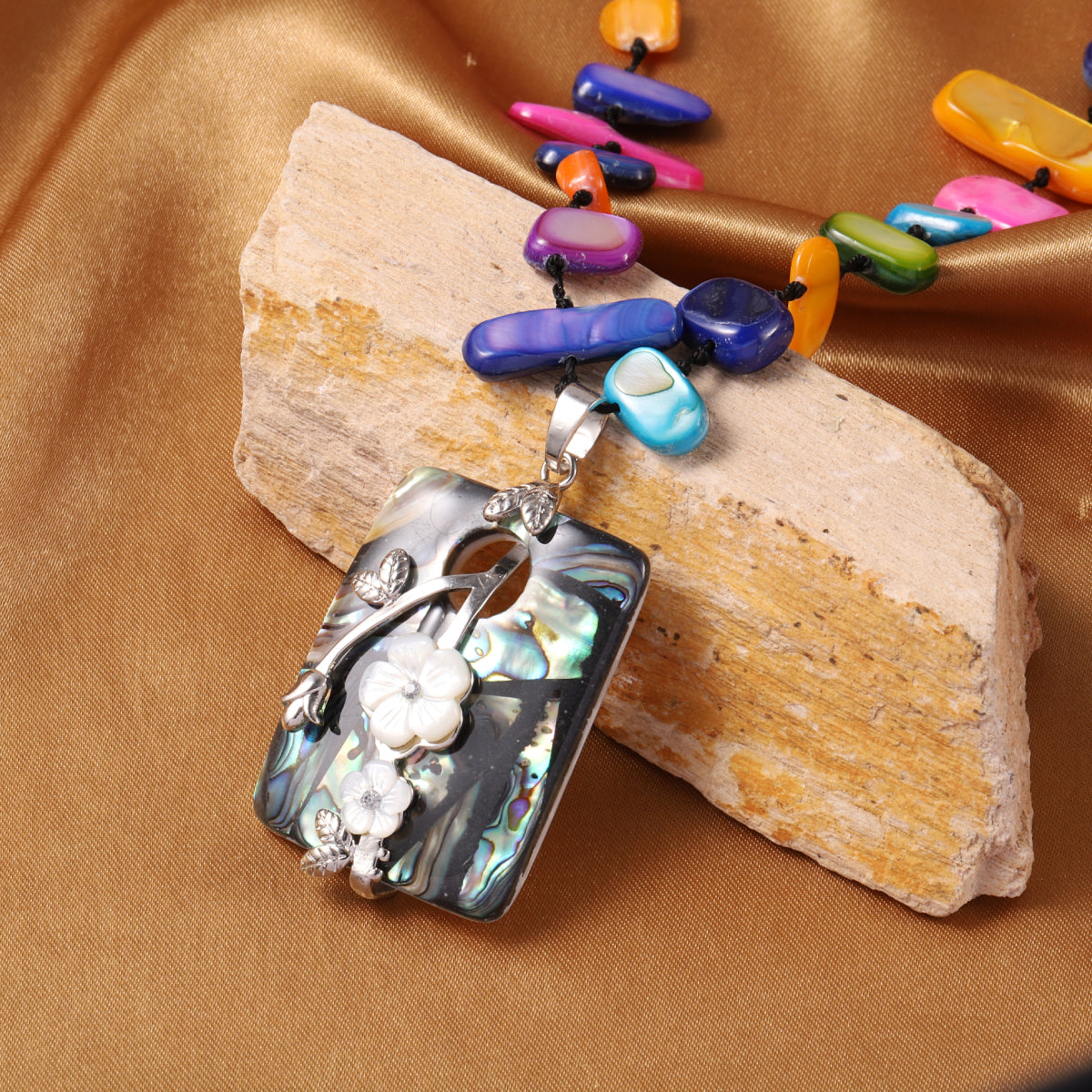 Abalone Shell and Multi Gemstone Necklace