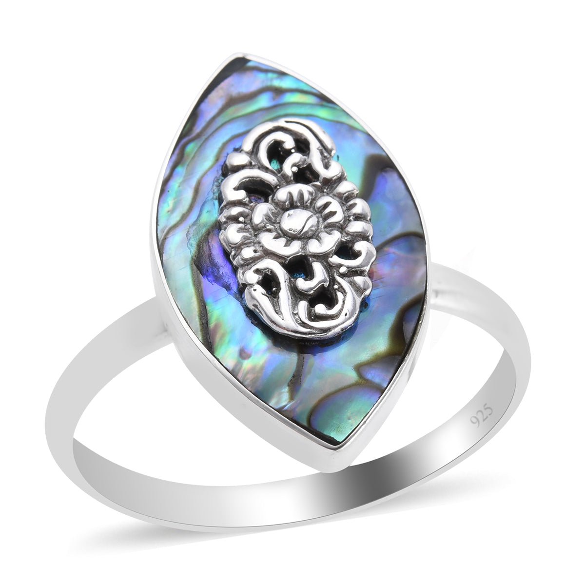 Abalone Oval Sterling Silver Ring Size 8