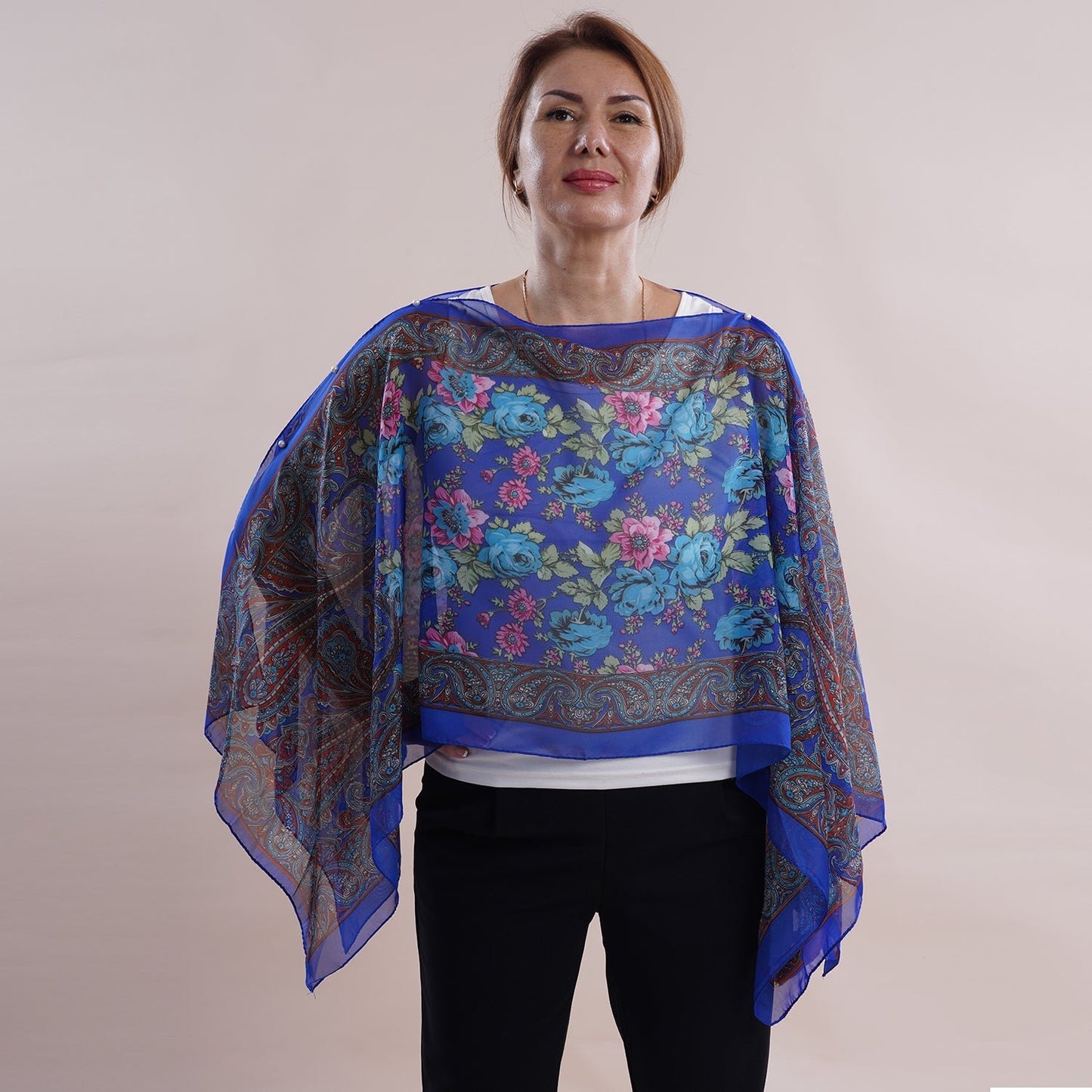 All in One Indigo Roman Garden Chiffon Tunic (One Size Fits Most)