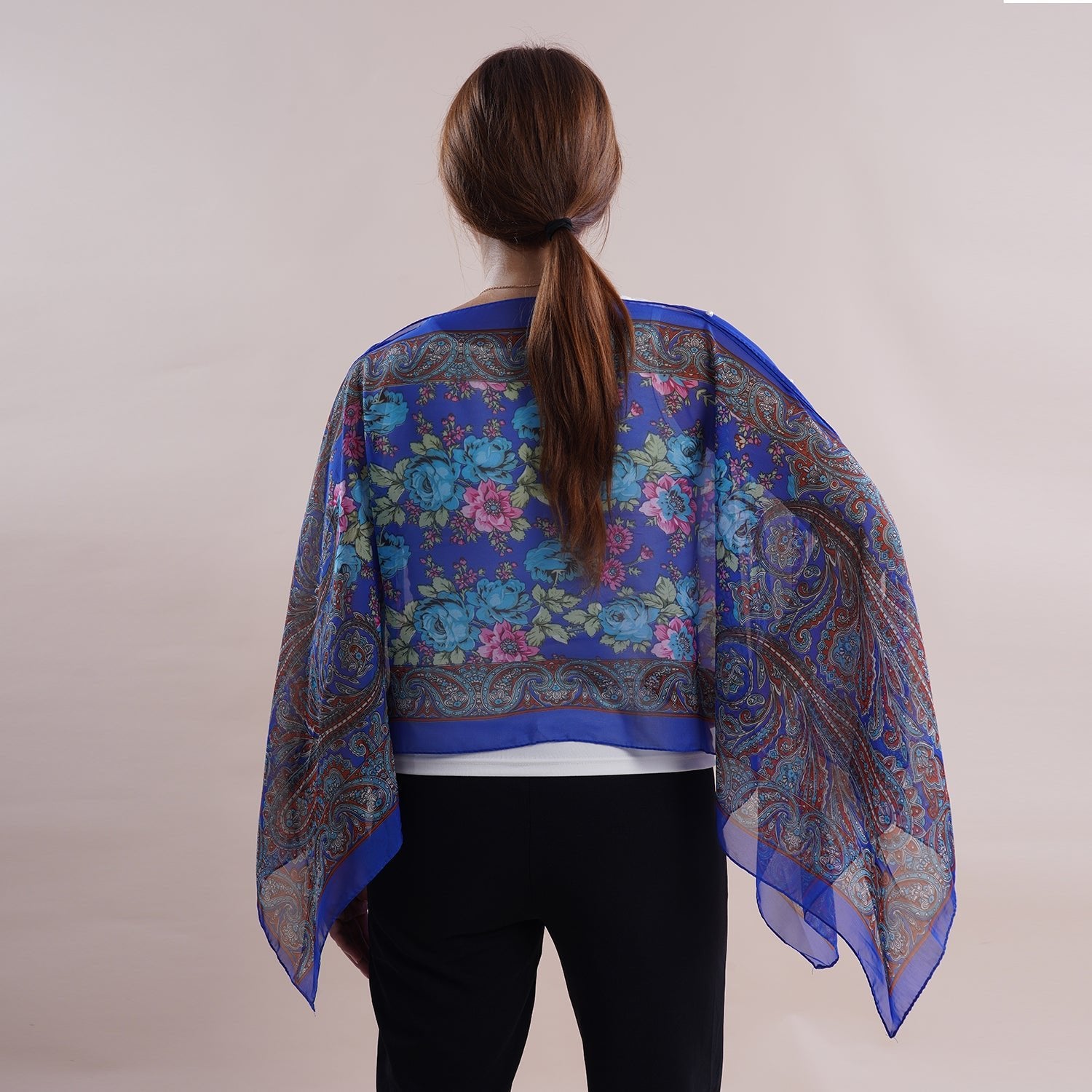 All in One Indigo Roman Garden Chiffon Tunic (One Size Fits Most)