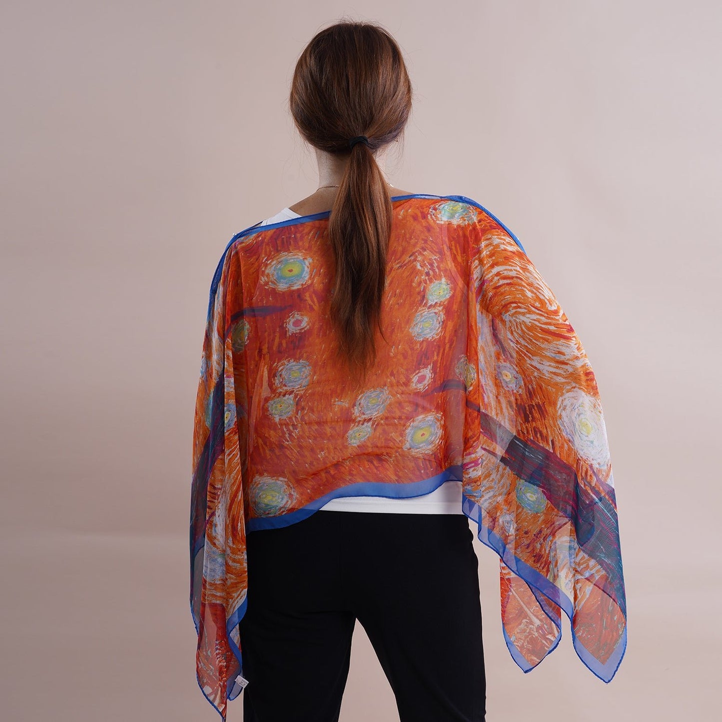 All in One Orange Floral Brush Stroke Chiffon Tunic (One Size Fits Most)
