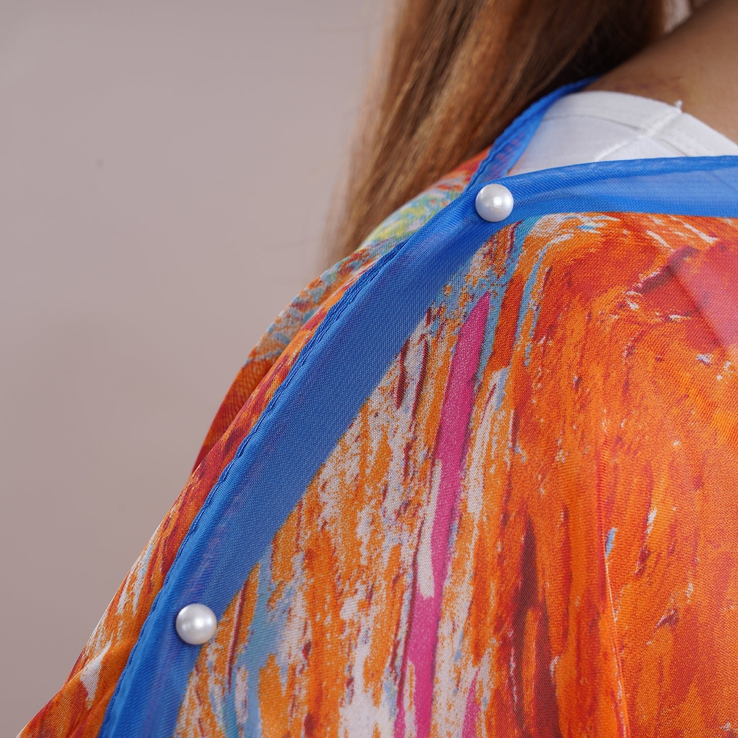 All in One Orange Floral Brush Stroke Chiffon Tunic (One Size Fits Most)