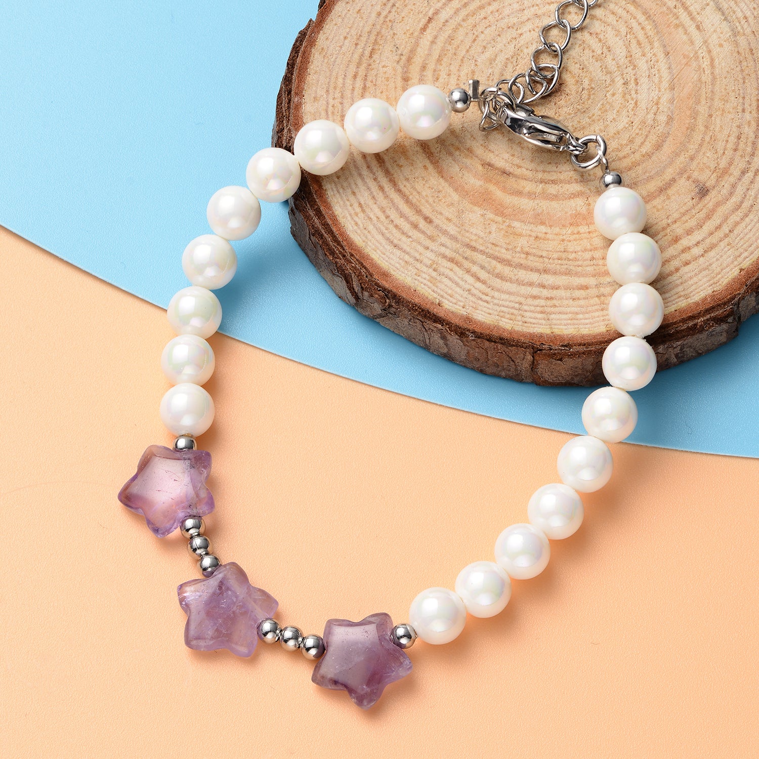 South African Yellow Tiger's Eye Amethyst or Lapis Lazuli and White Shell Pearl Bracelet