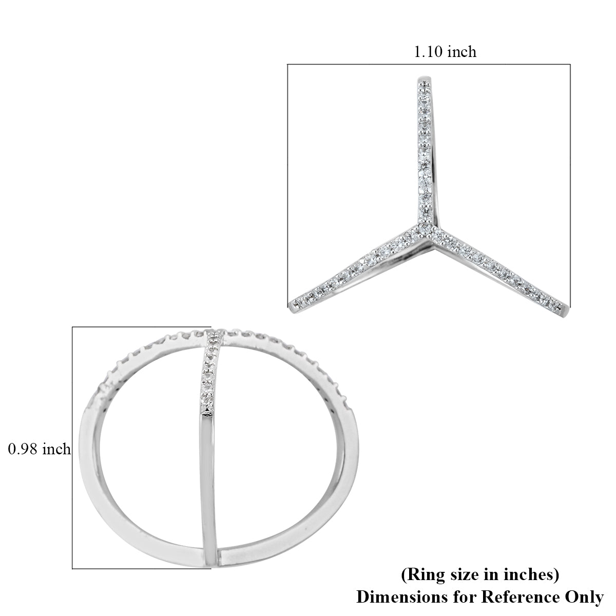 Andante Simulated Diamond Tri-Way Band Ring in Silvertone Size 7