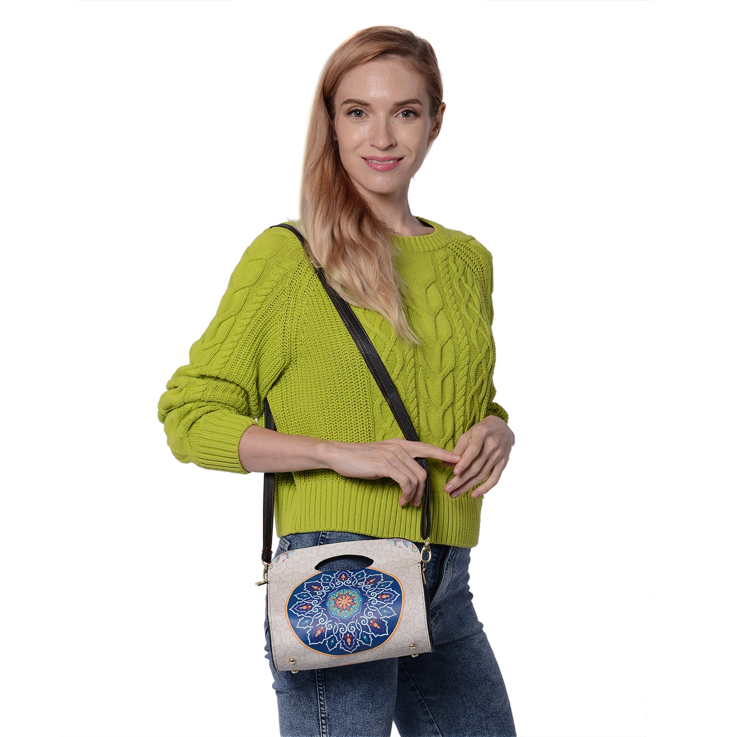 Ethnic Pattern Collection WhiteCrossbody Bag with Shoulder Strap
