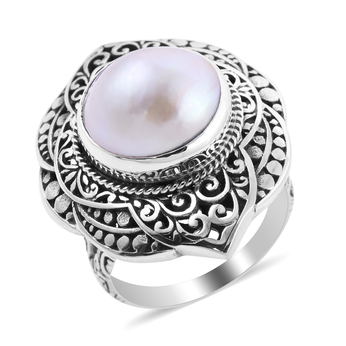 BALI LEGACY White or Blue Mabe Pearl Sterling Silver Ring