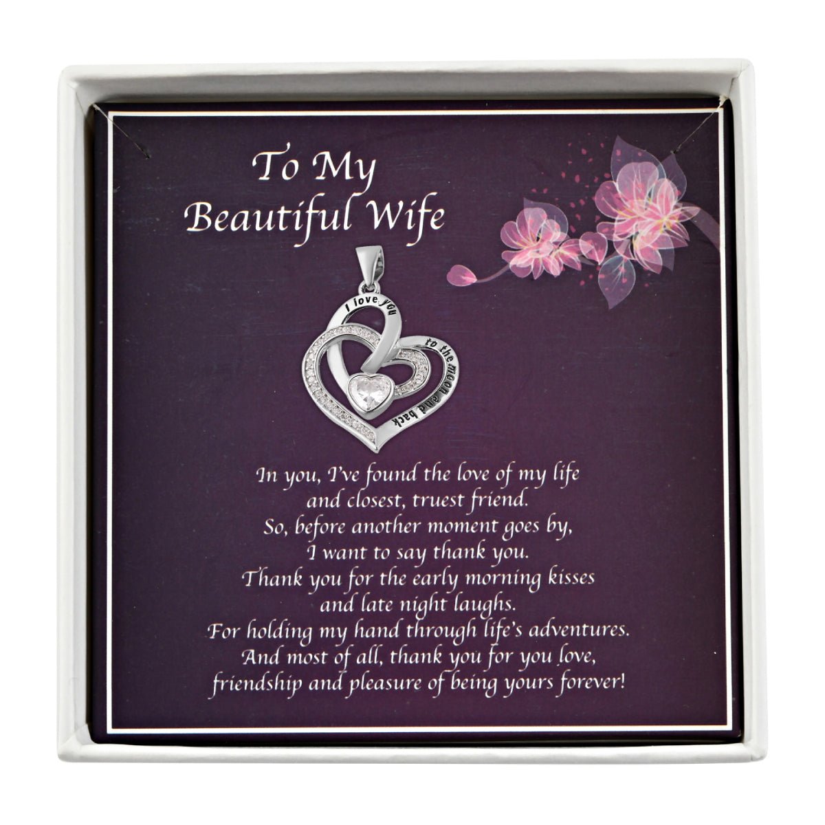 To My Beautiful Wife Gift Box with Diamond Heart Pendant