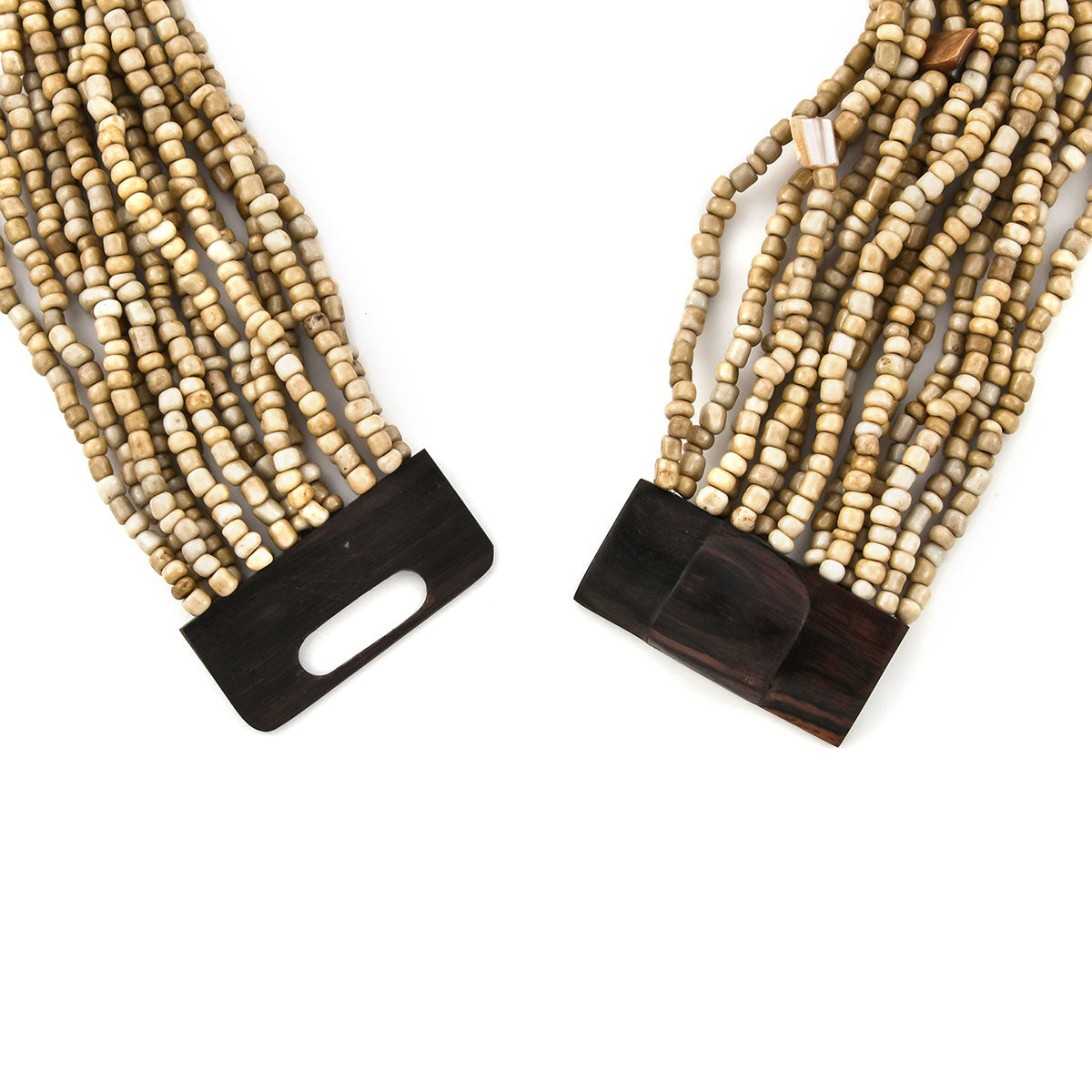 Handmade Earth Tone Seed Beads and Shell Wooden Buckle Stretch Bracelet