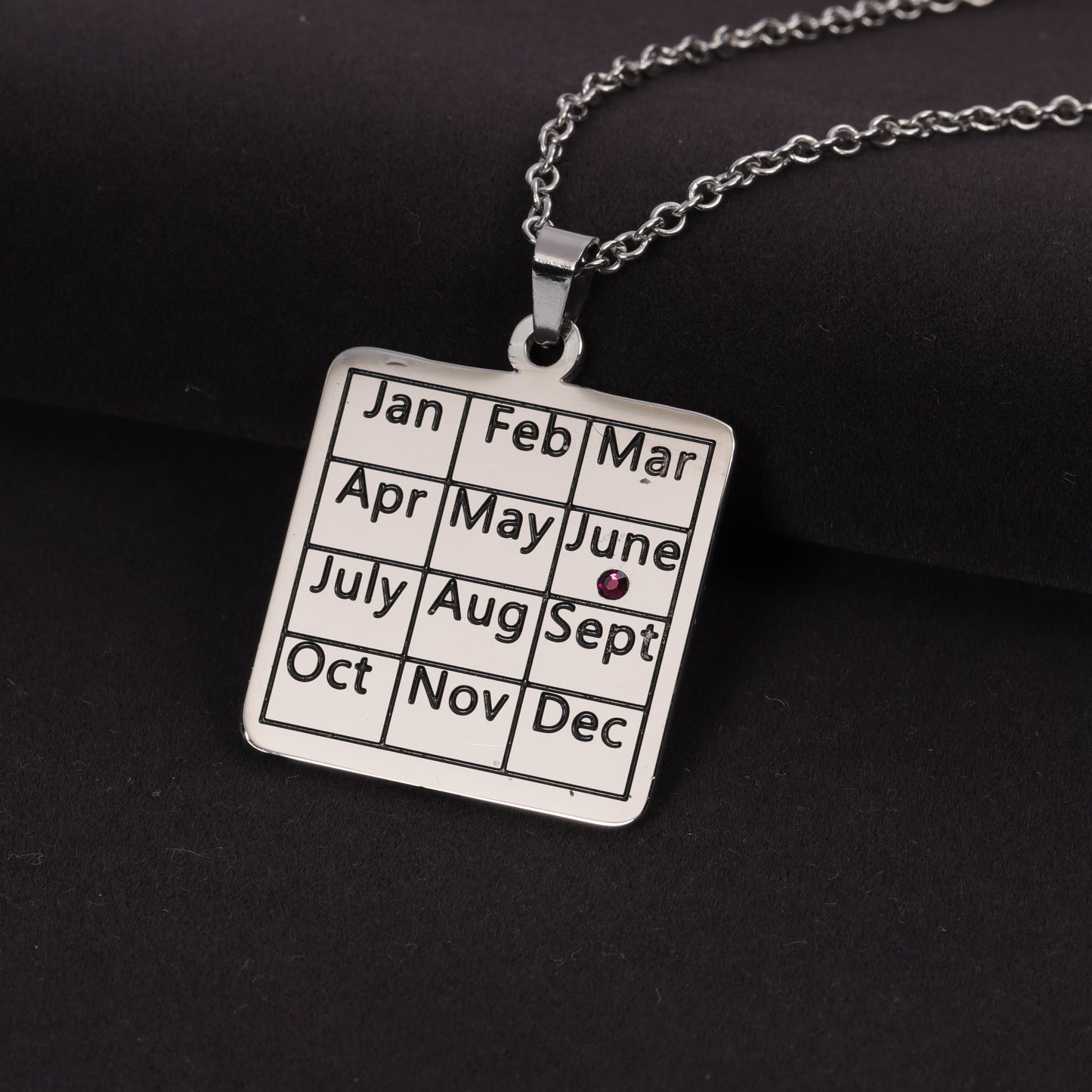 June Engraved Birthstone Necklace