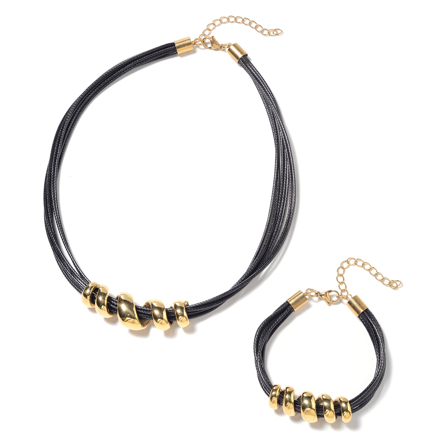 Faux Leather Necklace and Twisted Bracelet