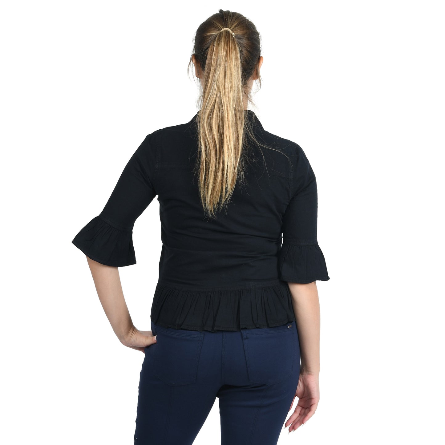 Black Denim Zip-Front Top Size XS