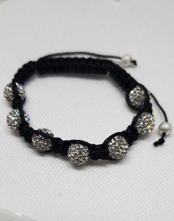Black and Silver Crystal Bead Shamballa Bracelet