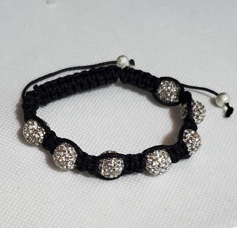 Black and Silver Crystal Bead Shamballa Bracelet