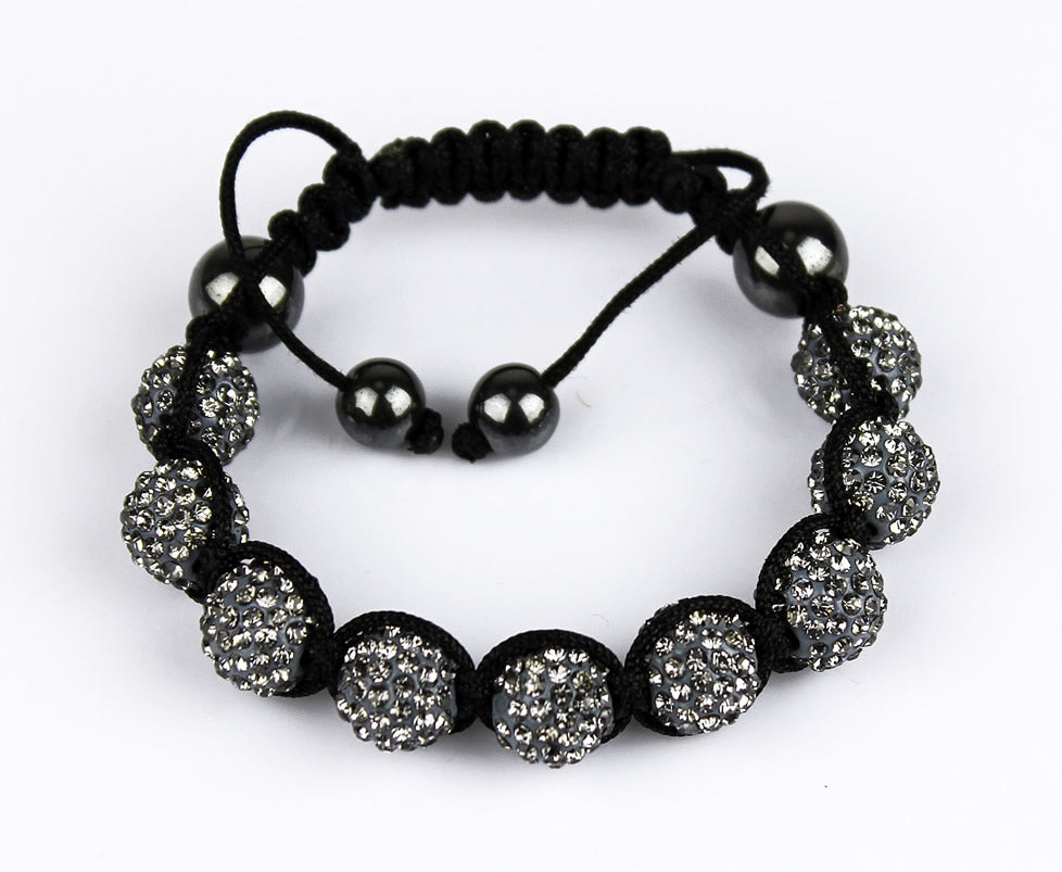 Black and Silver Crystal Bead Shamballa Bracelet