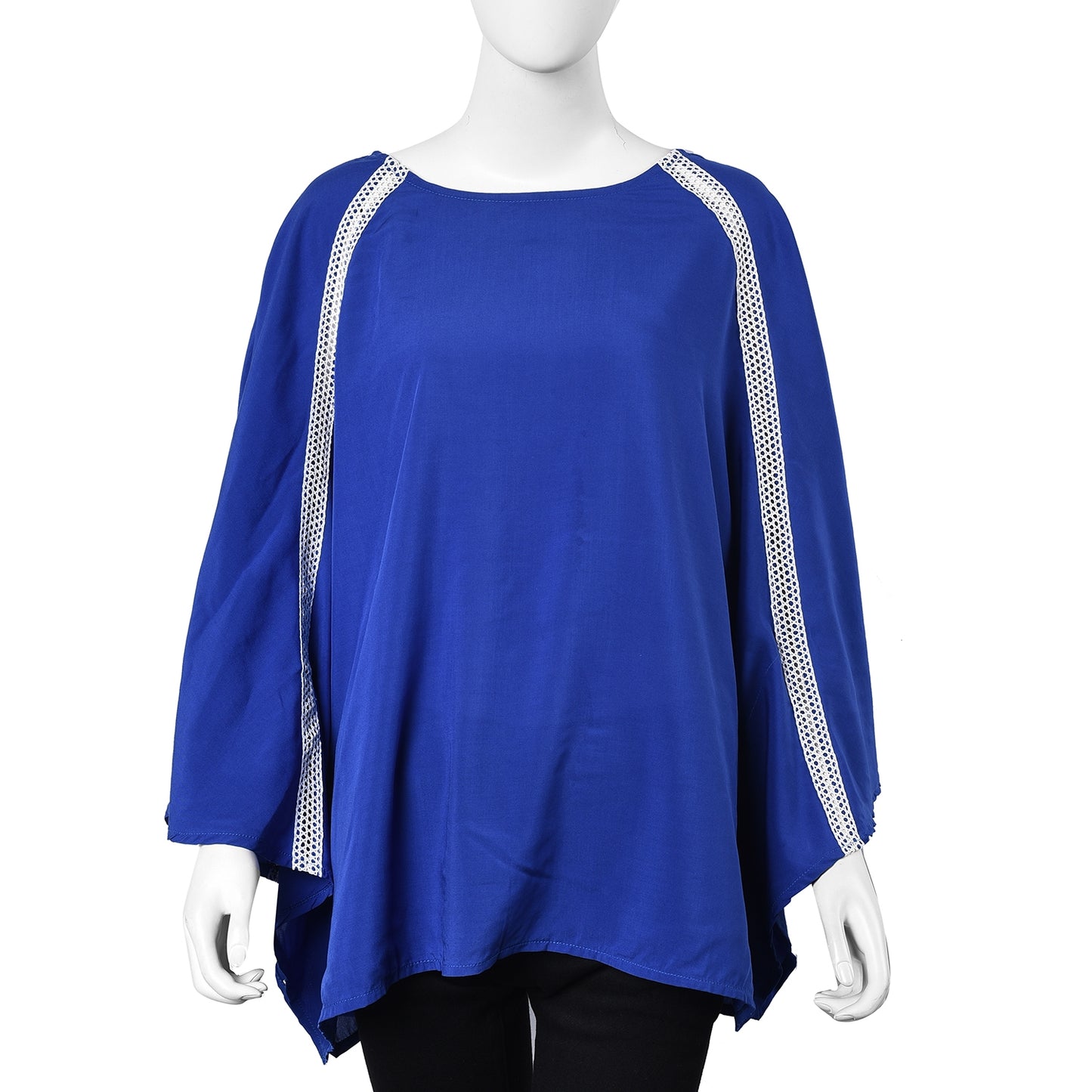 Blue Blouse with Lace Trim100% Viscose,